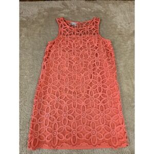 Mud Pie Bay Lady Coral Pink Floral Eyelet Lace Sleeveless Shift‎ Dress Womens M
